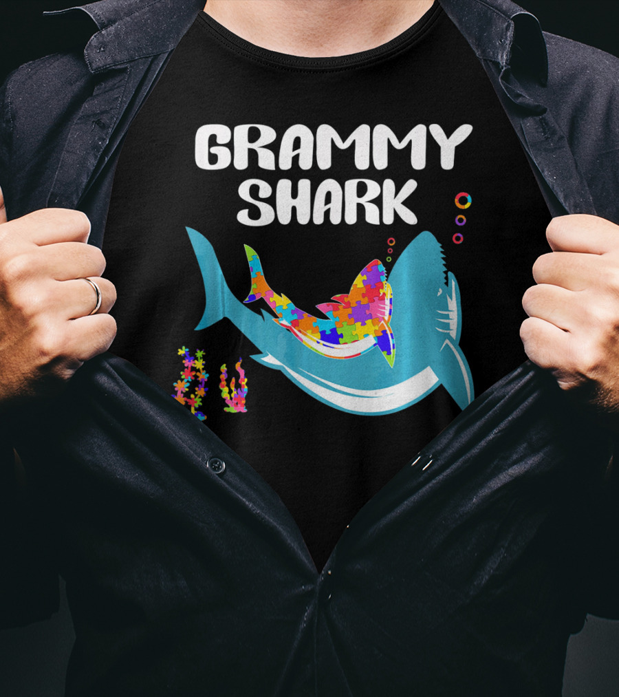GRAMMY SHARK Autism Awareness Puzzle Shark T-Shirt