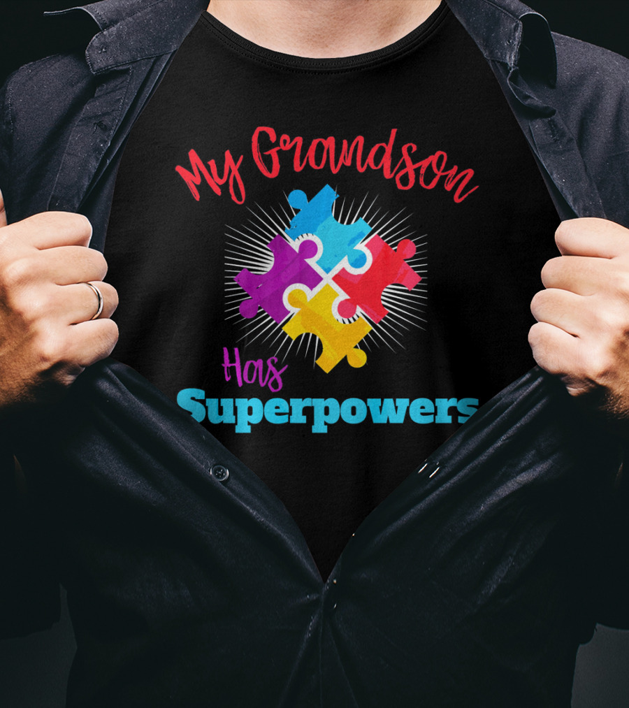 My Grandson Has Autism Superpowers Puzzle T-Shirt