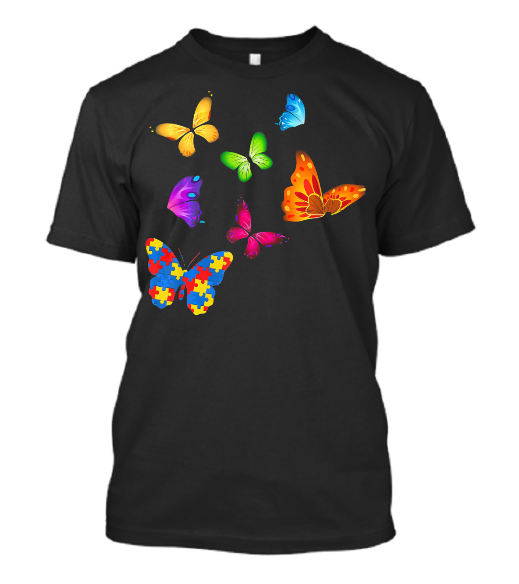 Autism Awareness Butterfly With Multicolored Puzzle T-Shirt