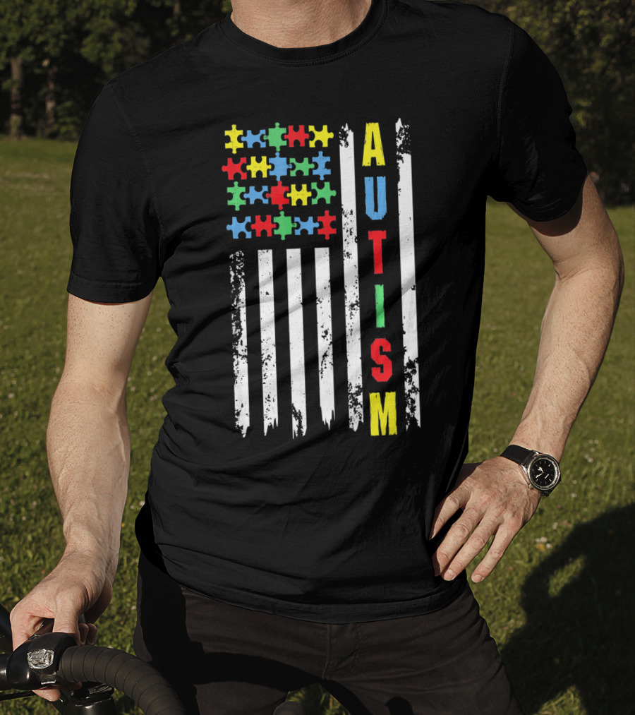 Autism Puzzle Piece Flag Fourth Of July Awareness T-Shirt
