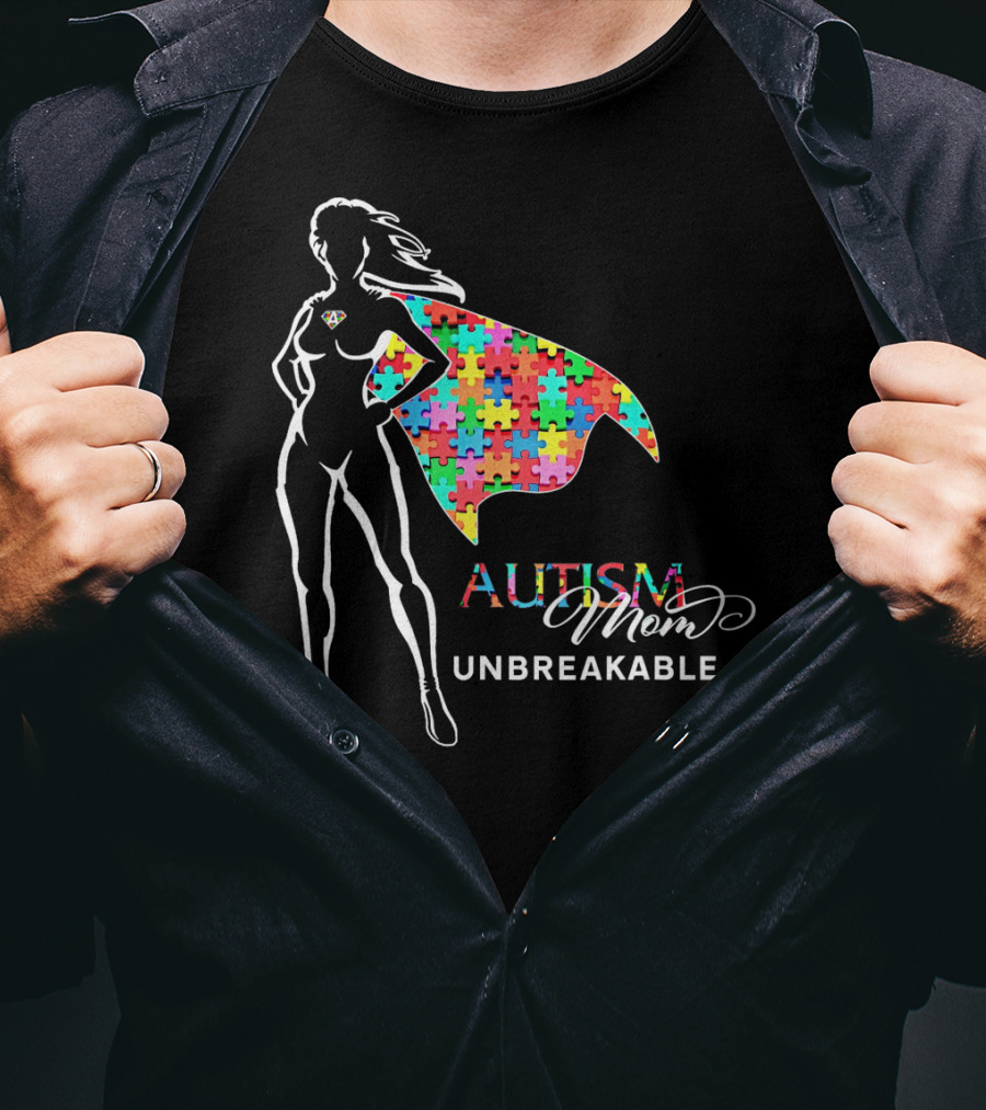 Superhero Autism Mom Unbreakable Puzzle Cape T-Shirt