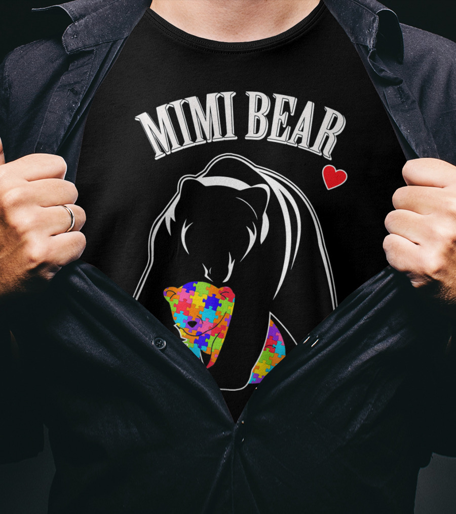 Mimi Bear Autism Awareness Love Puzzle Heart T-Shirt