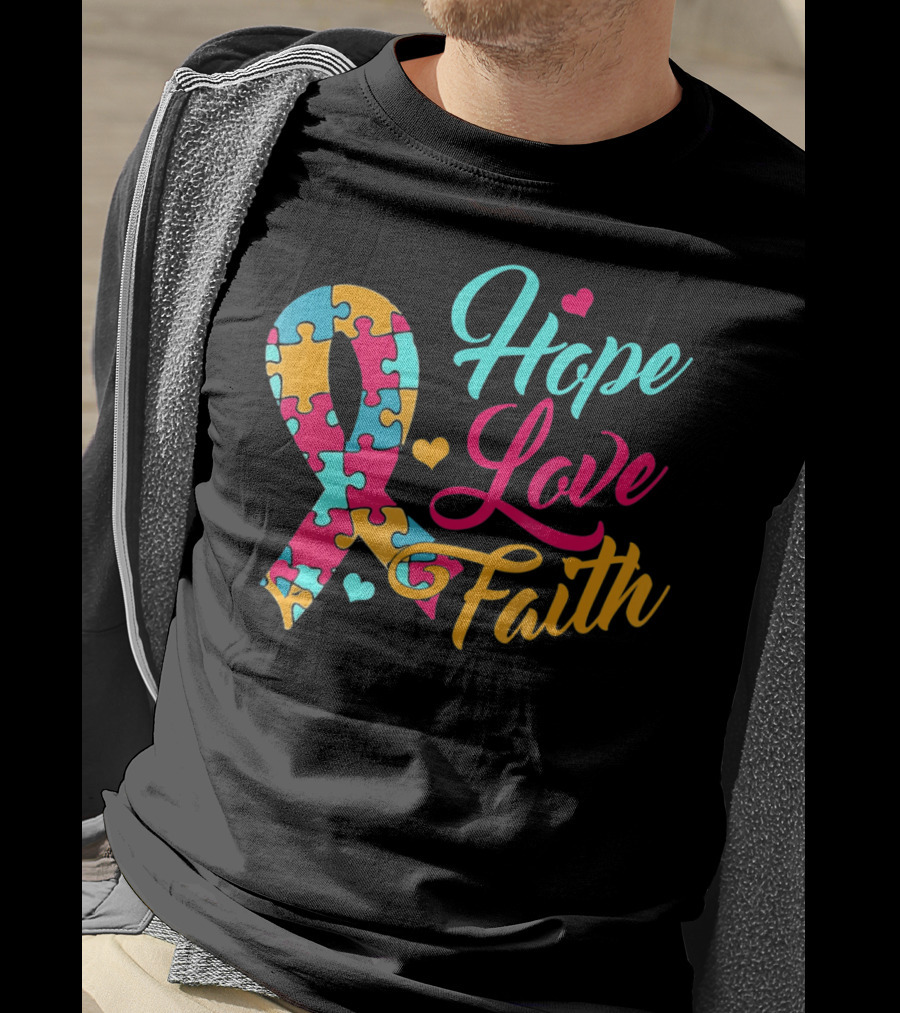 Hope Love Faith Autism Awareness Puzzle T-Shirt