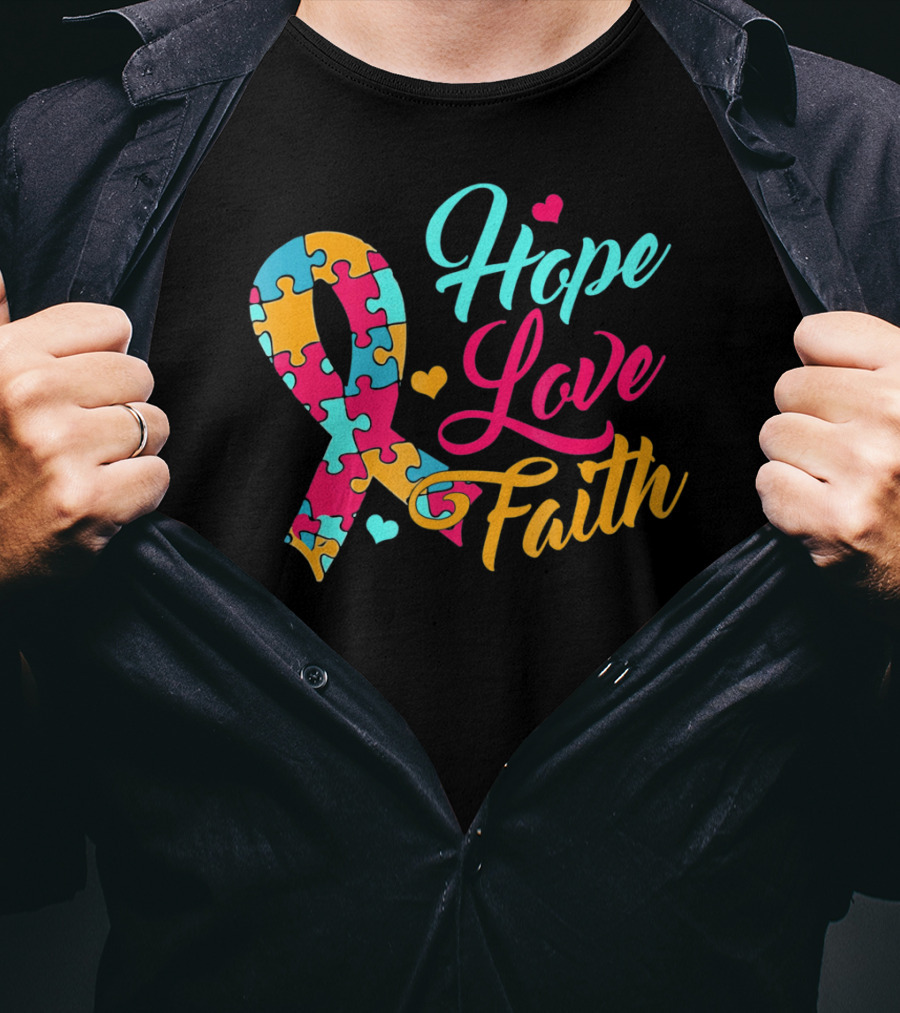 Hope Love Faith Autism Awareness Puzzle T-Shirt