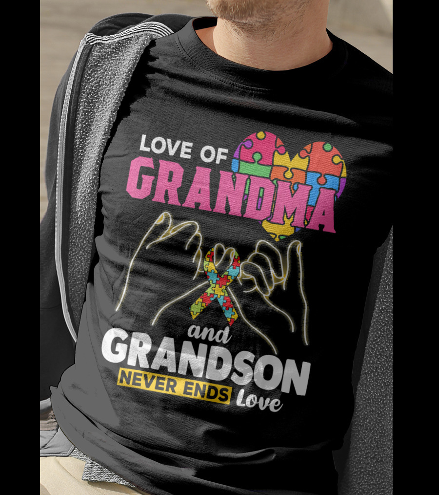 Love Of Grandma And Grandson Never Ends Love Puzzle Heart Hands T-Shirt