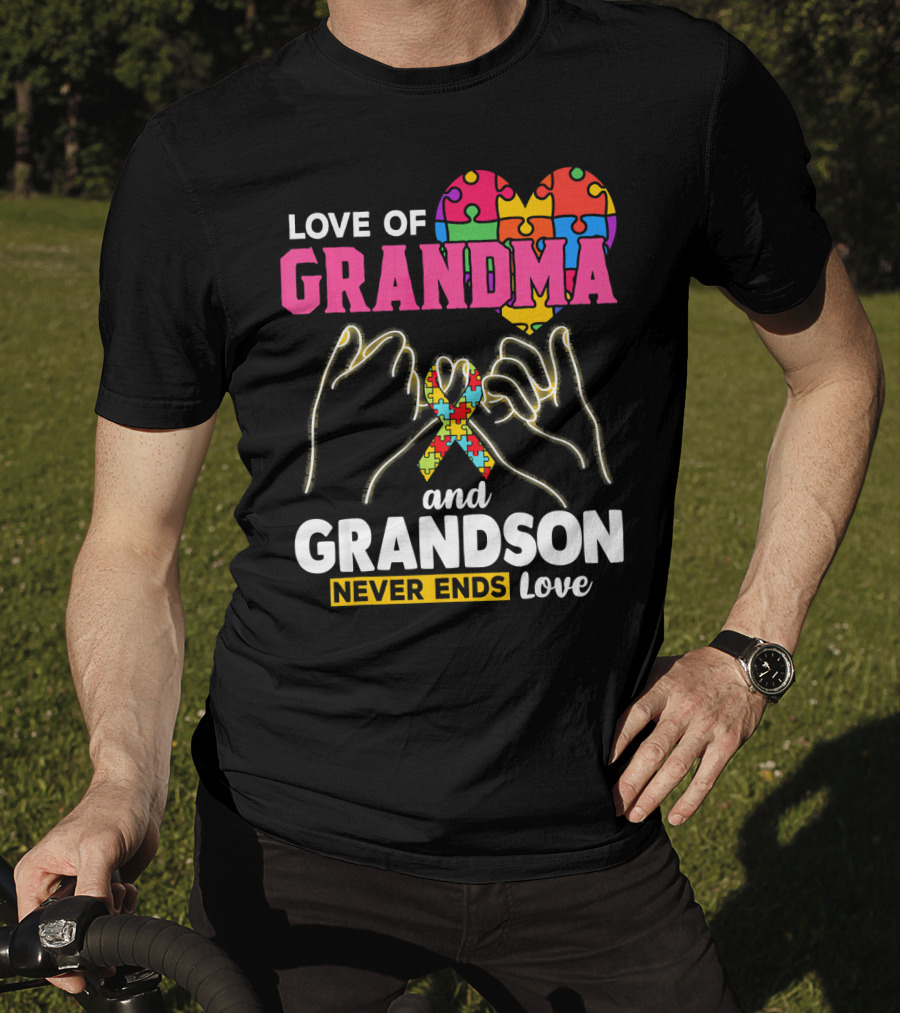 Love Of Grandma And Grandson Never Ends Love Puzzle Heart Hands T-Shirt