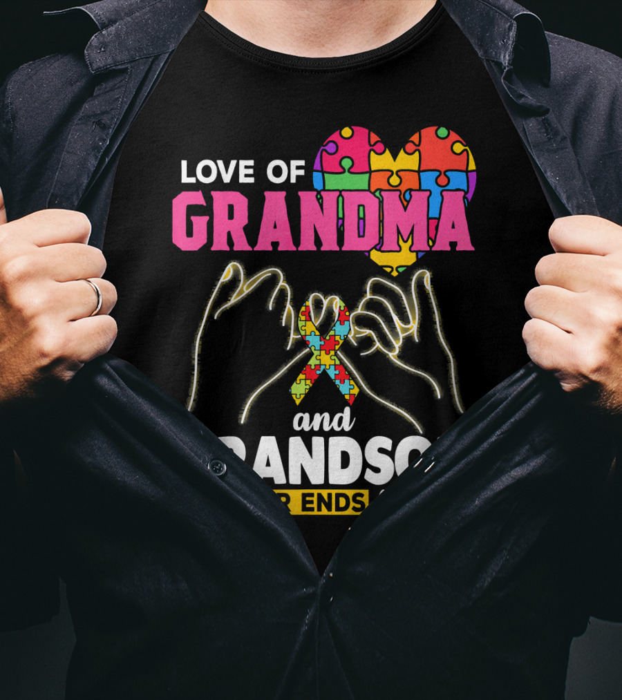 Love Of Grandma And Grandson Never Ends Love Puzzle Heart Hands T-Shirt