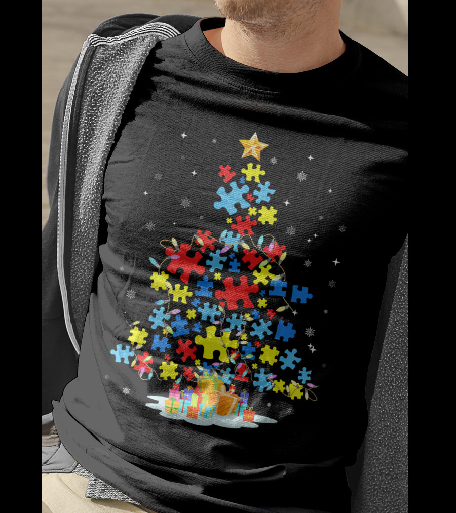 Puzzle Piece Autism Awareness Christmas Tree T-Shirt