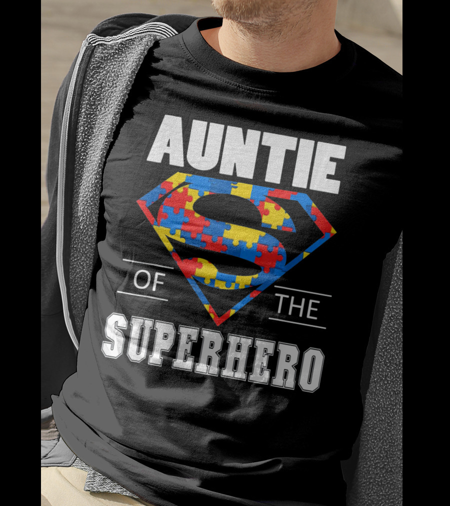 Auntie Of The Superhero Autism Awareness Day Puzzle T-Shirt