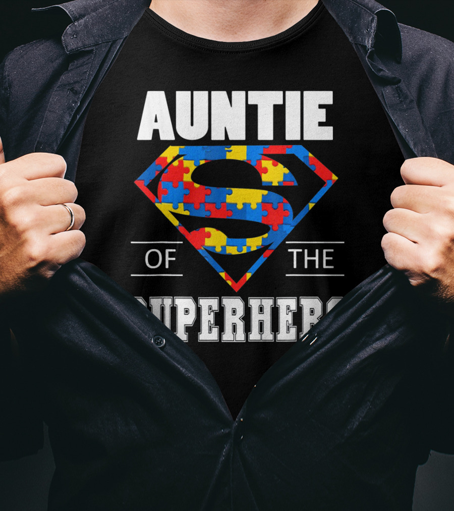 Auntie Of The Superhero Autism Awareness Day Puzzle T-Shirt