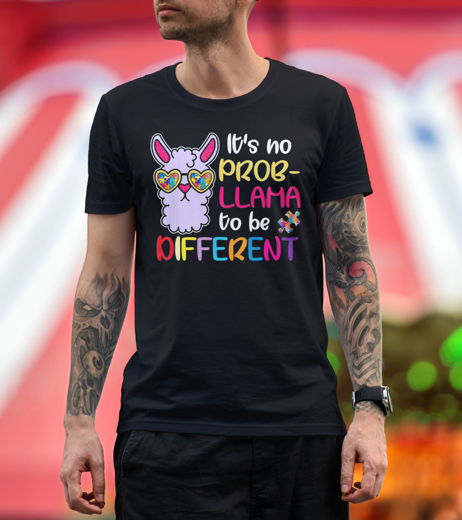 It's No Prob-Llama to Be Different Puzzle Heart Glasses T-Shirt