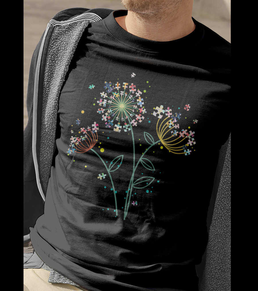 Dandelion Puzzle Pieces Autism Awareness Advocacy T-Shirt