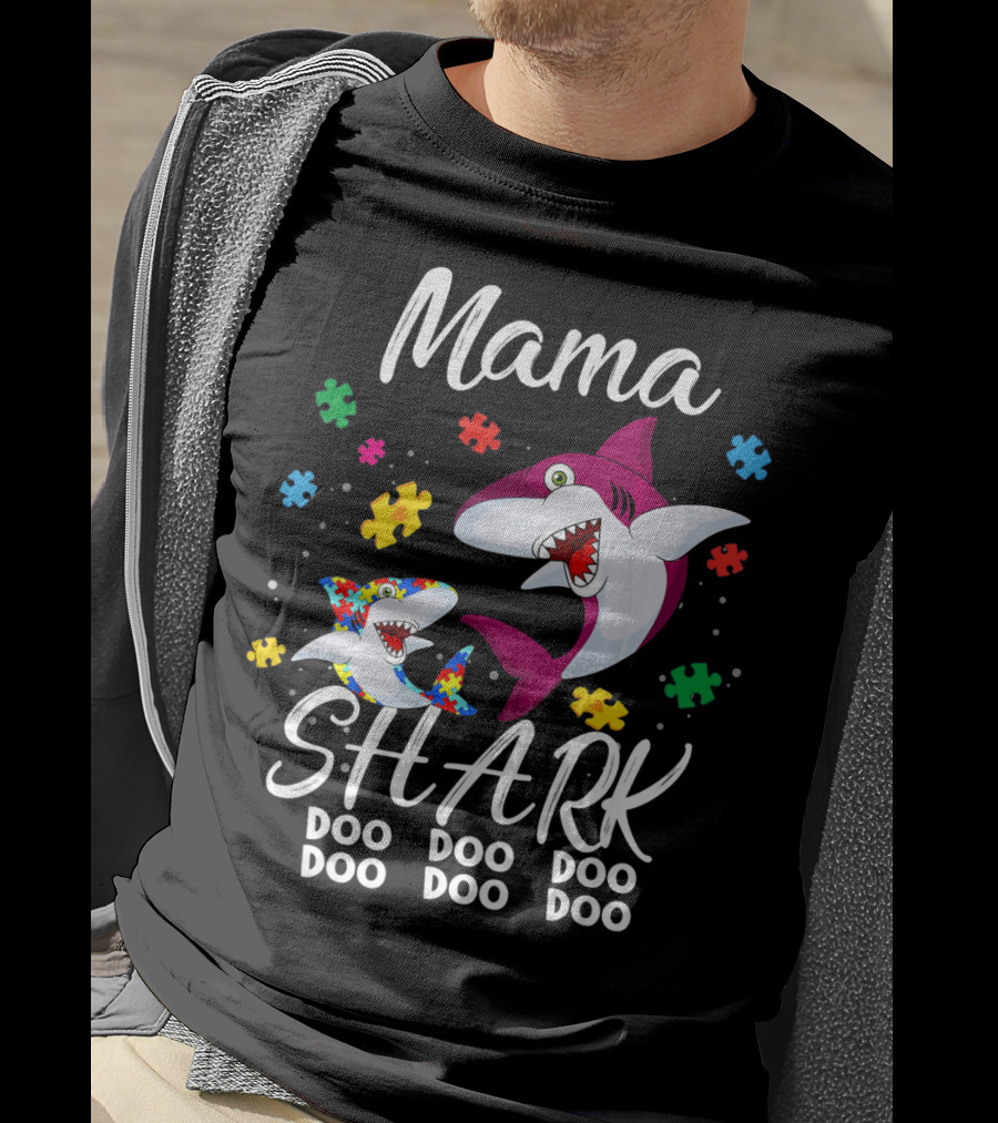 Mama Shark Autism Awareness Doo Doo Doo Puzzle Pieces T-Shirt