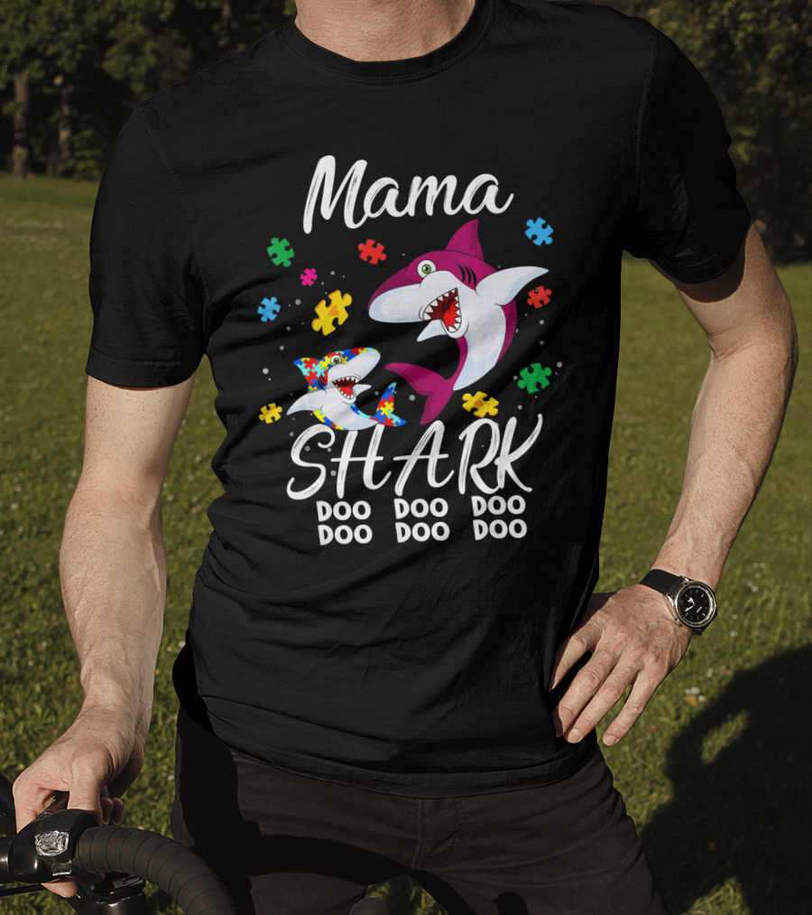 Mama Shark Autism Awareness Doo Doo Doo Puzzle Pieces T-Shirt