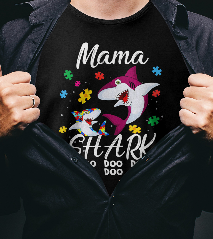 Mama Shark Autism Awareness Doo Doo Doo Puzzle Pieces T-Shirt