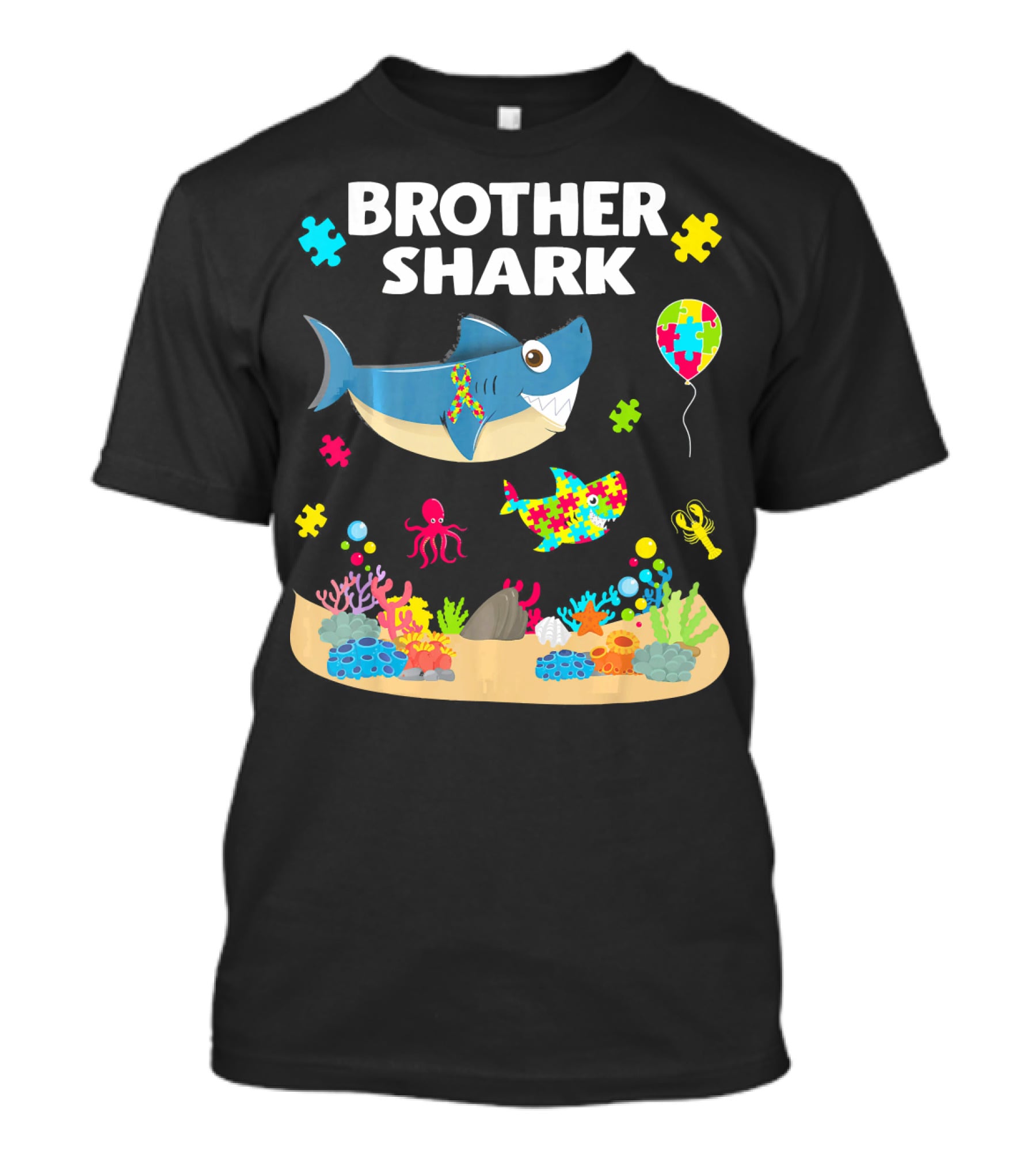 Brother Shark Autism Awareness Puzzle Underwater Scene T-Shirt
