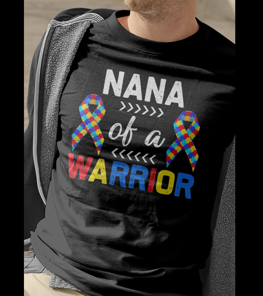 Nana Of A Warrior Autism Awareness Puzzle Ribbons T-Shirt