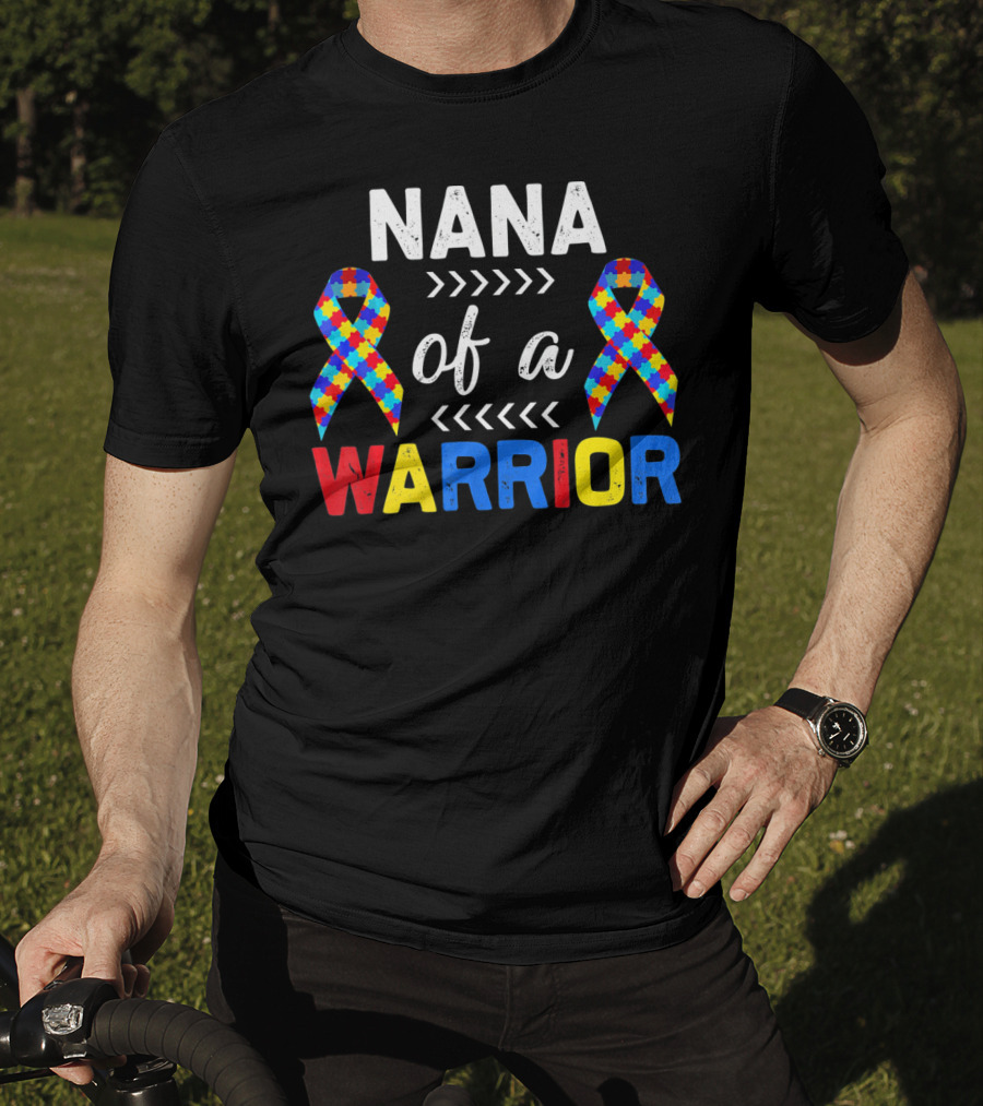 Nana Of A Warrior Autism Awareness Puzzle Ribbons T-Shirt