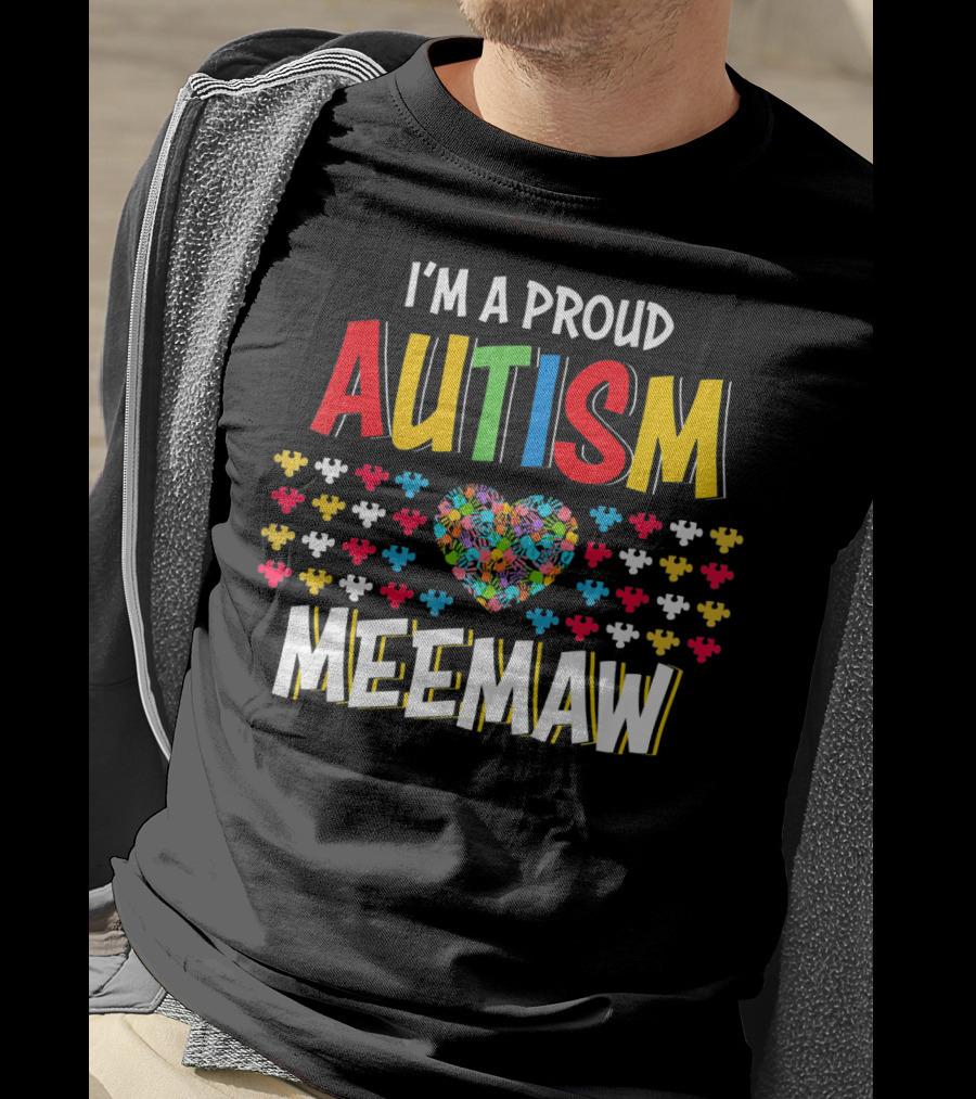 Proud Autism Meemaw Heart Puzzle T-Shirt