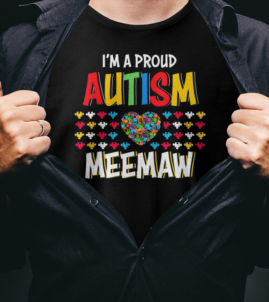 Proud Autism Meemaw Heart Puzzle T-Shirt