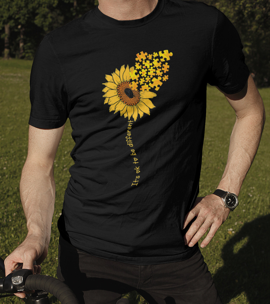 Love Sunflower Puzzle It's OK To Be Different Autism Awareness T-Shirt