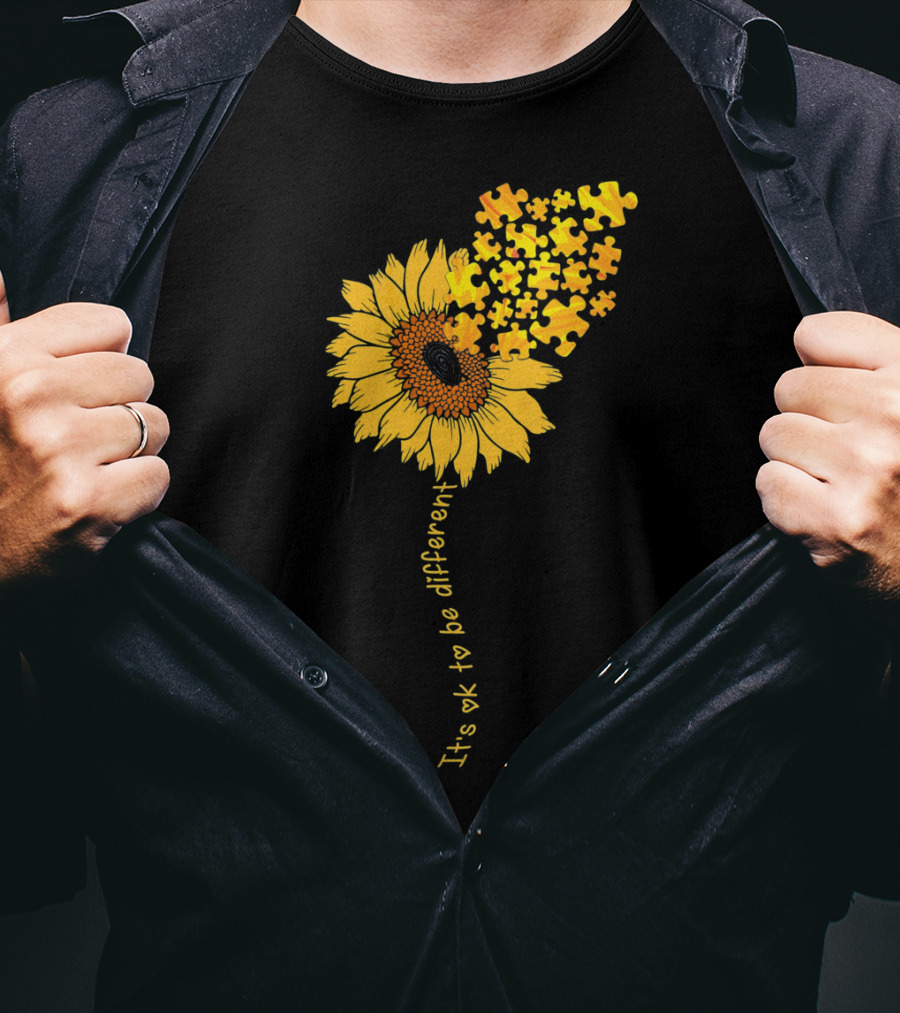 Love Sunflower Puzzle It's OK To Be Different Autism Awareness T-Shirt