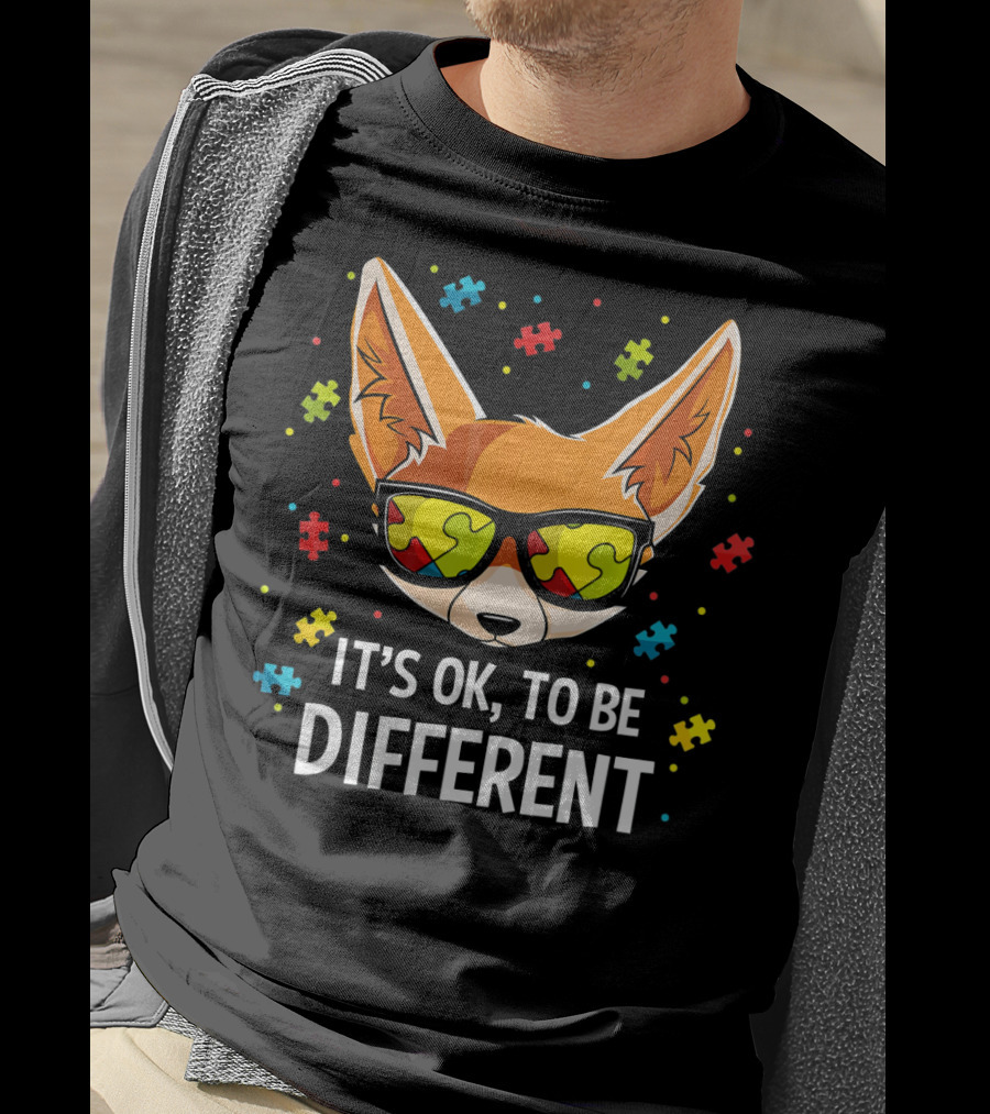 It's OK To Be Different Autism Awareness Puzzle Piece Fox T-Shirt