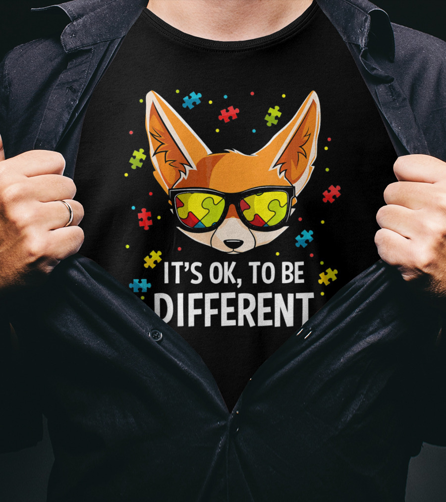 It's OK To Be Different Autism Awareness Puzzle Piece Fox T-Shirt