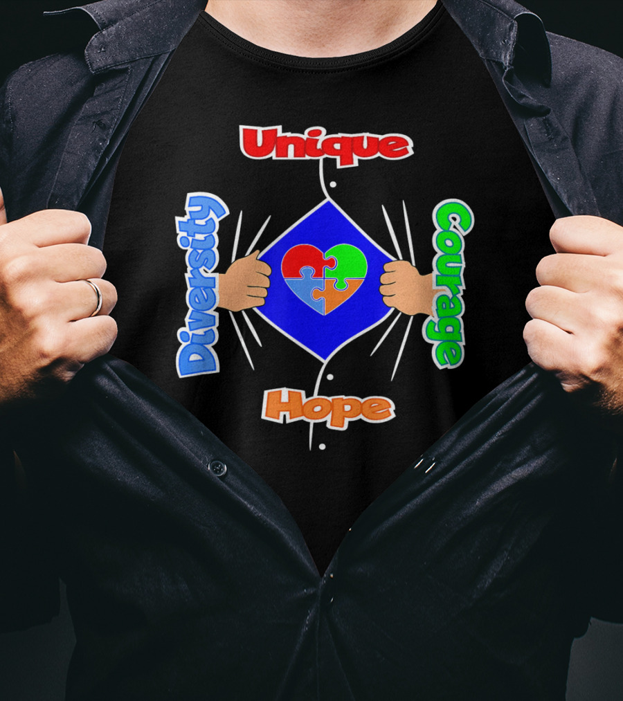 Diversity Unique Courage And Hope Puzzle Heart Superman T-Shirt