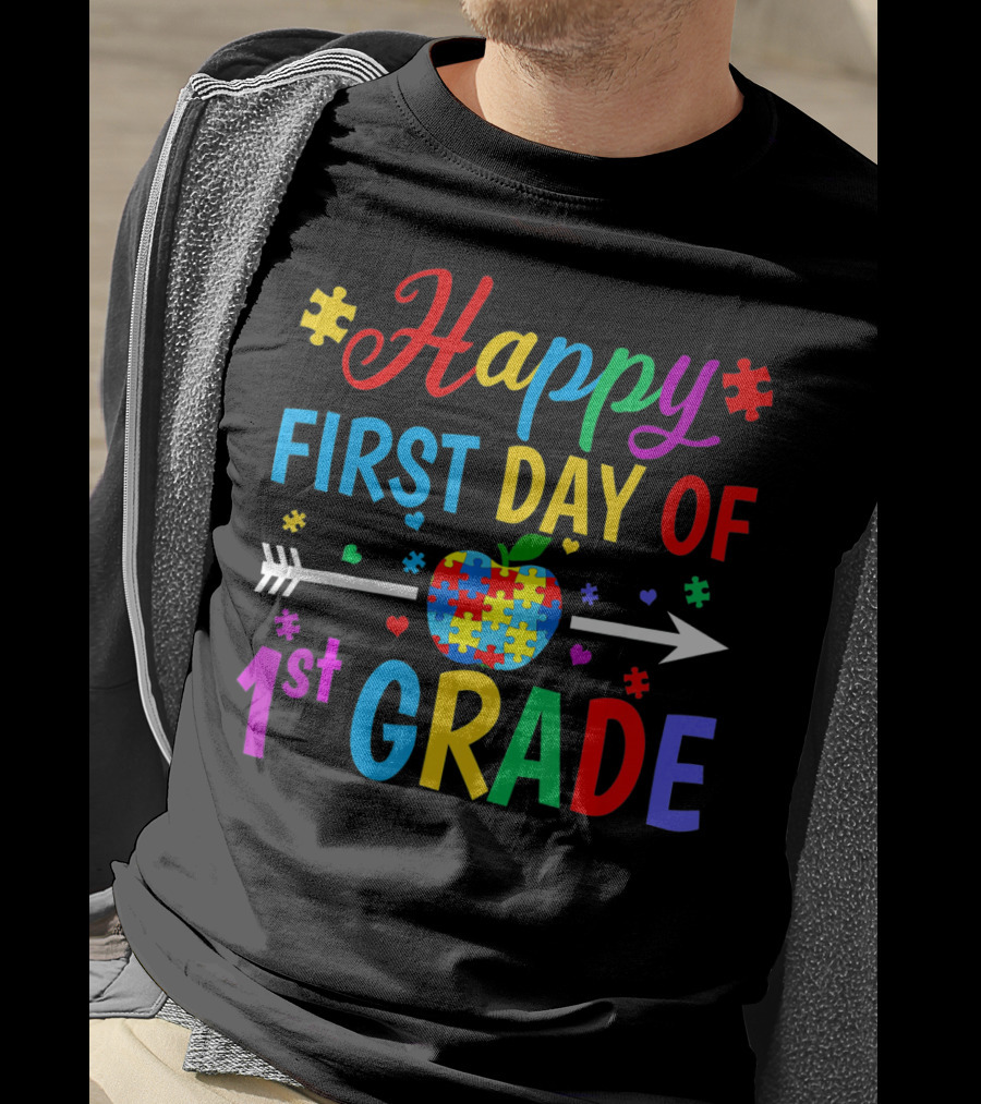 Happy First Day Of 1st Grade Puzzle Apple Arrow T-Shirt