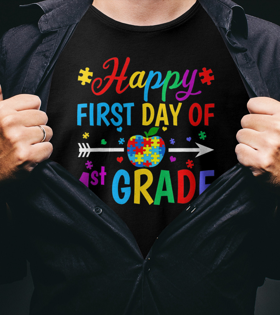 Happy First Day Of 1st Grade Puzzle Apple Arrow T-Shirt