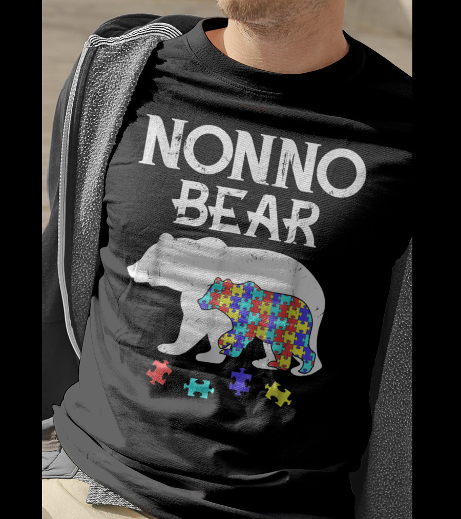 Nonno Bear Puzzle Piece Autism Awareness Mens T-Shirt
