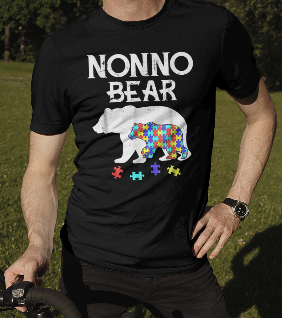 Nonno Bear Puzzle Piece Autism Awareness Mens T-Shirt