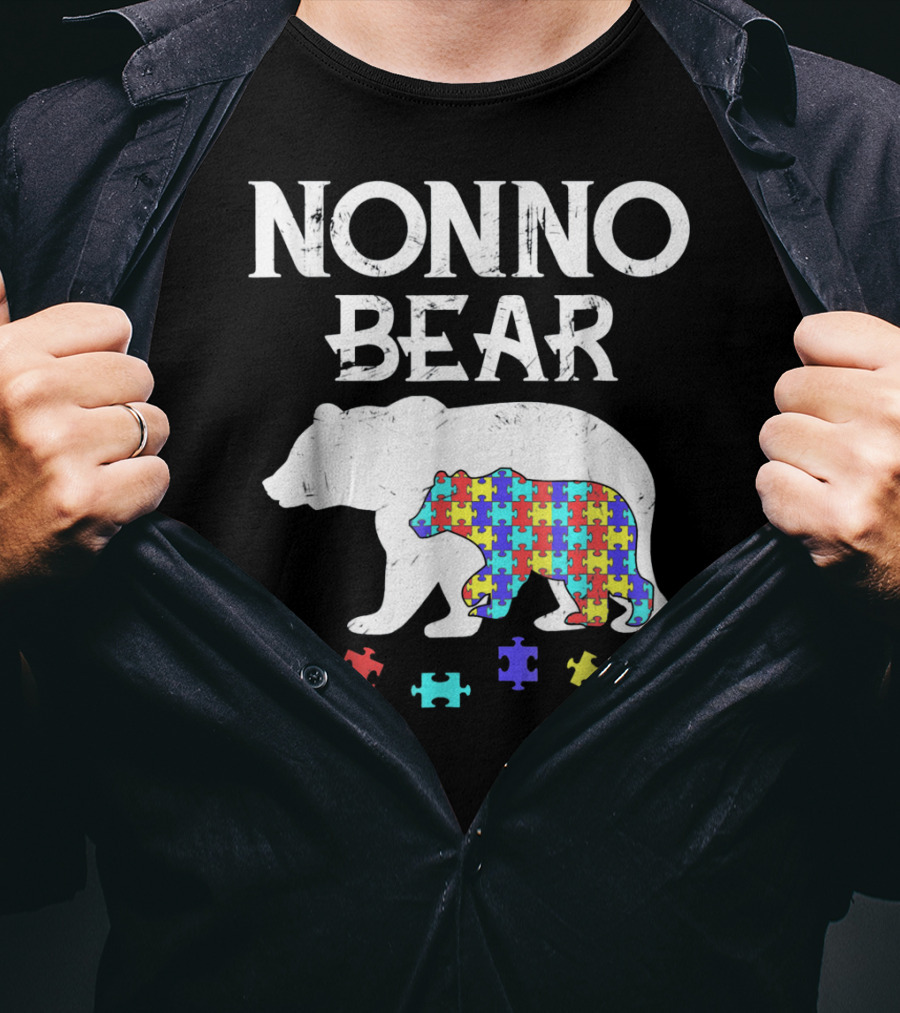 Nonno Bear Puzzle Piece Autism Awareness Mens T-Shirt