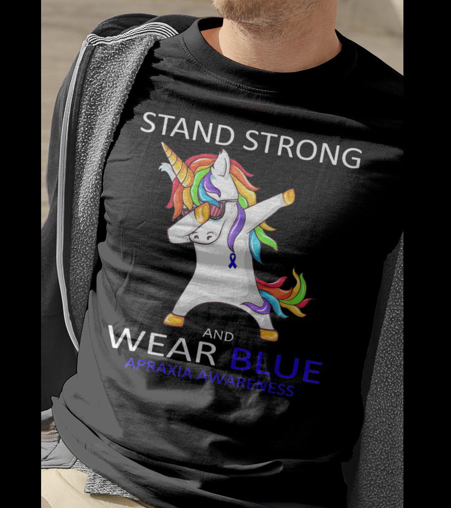 Stand Strong Wear Blue Apraxia Awareness Unicorn Dabbing T-Shirt