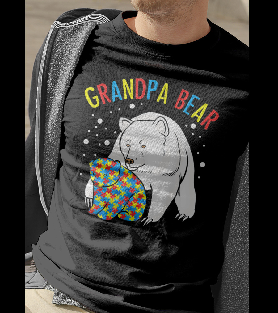 Grandpa Bear Mens Autism Awareness Puzzle Bear T-Shirt