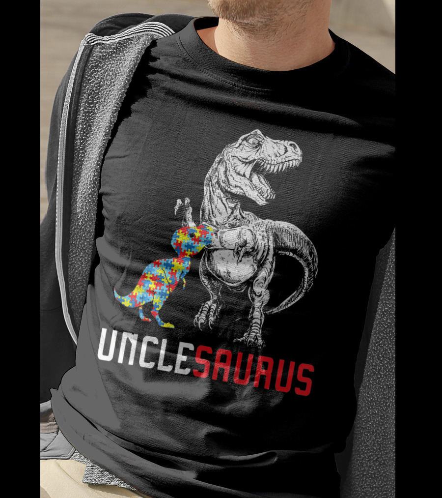 UNCLESAURUS Autism Awareness Dinosaur Puzzle T-Shirt