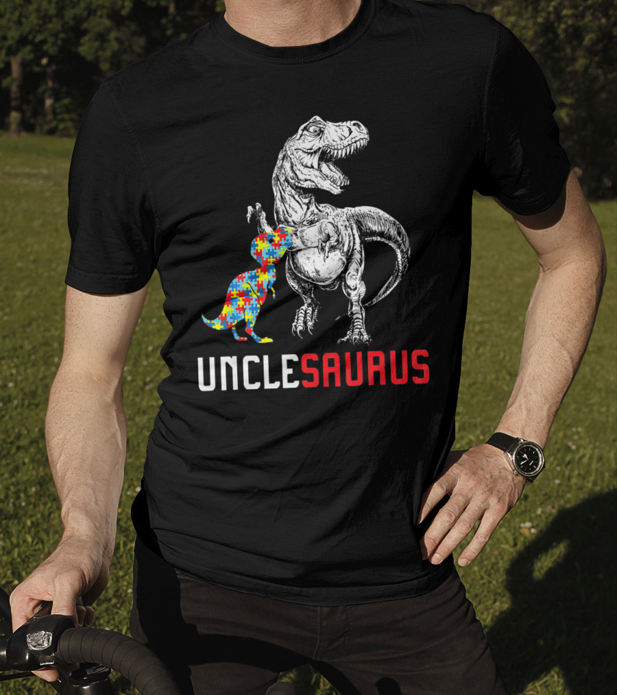 UNCLESAURUS Autism Awareness Dinosaur Puzzle T-Shirt