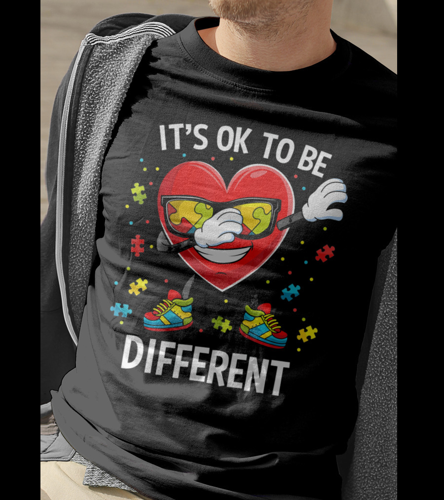 It's OK To Be Different Dabbing Heart Puzzle Pieces Auti T-Shirt