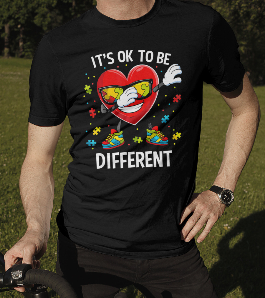 It's OK To Be Different Dabbing Heart Puzzle Pieces Auti T-Shirt