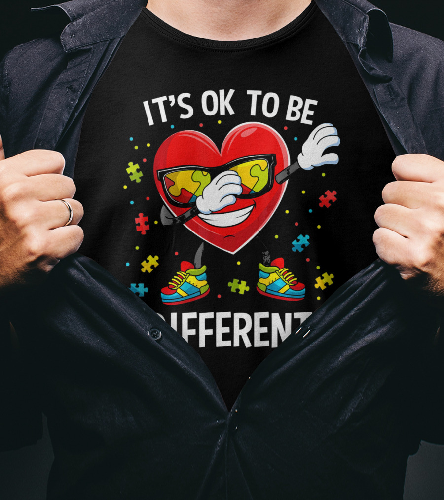 It's OK To Be Different Dabbing Heart Puzzle Pieces Auti T-Shirt