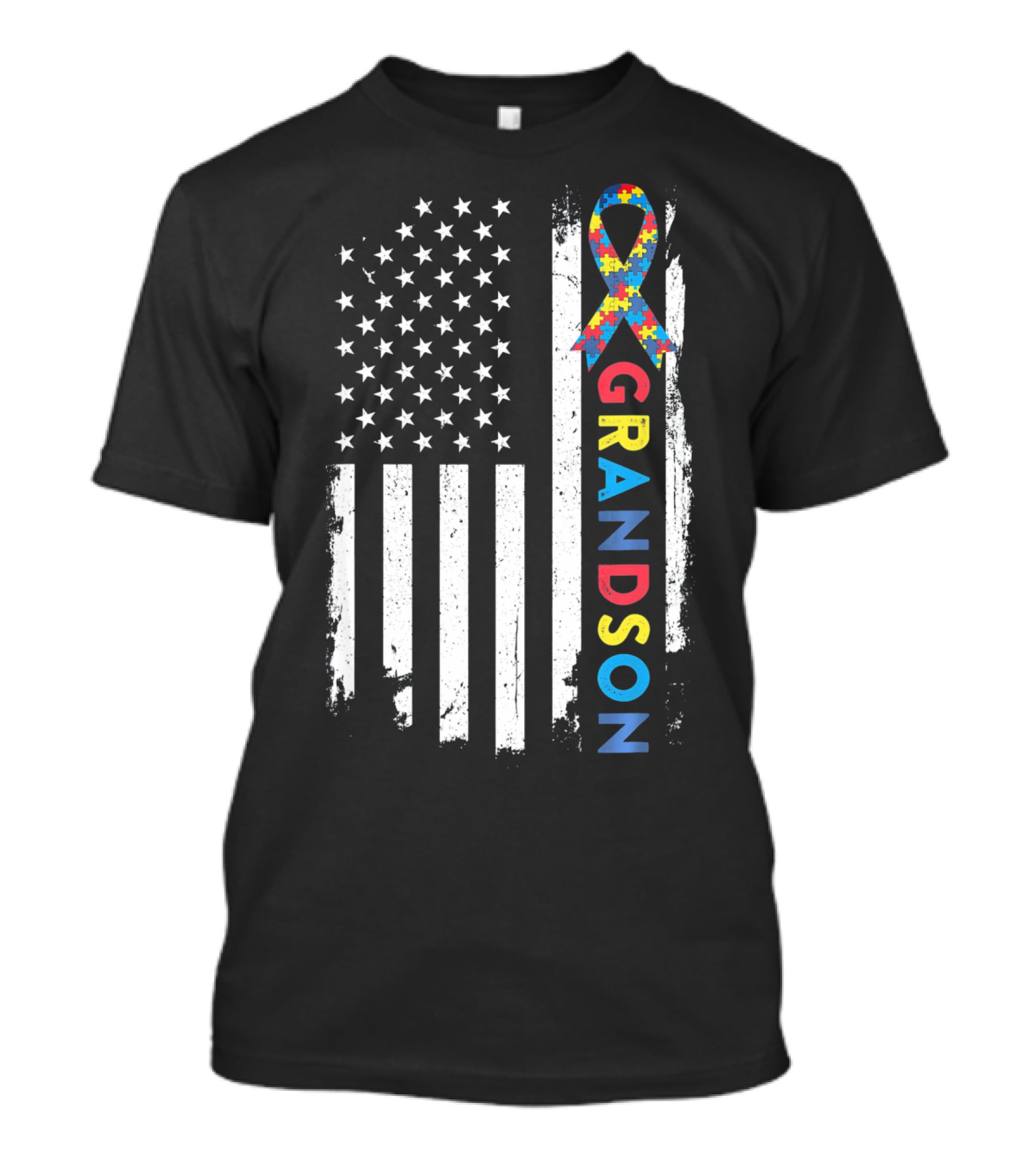 Autism Awareness American Flag Grandson Kids T-Shirt