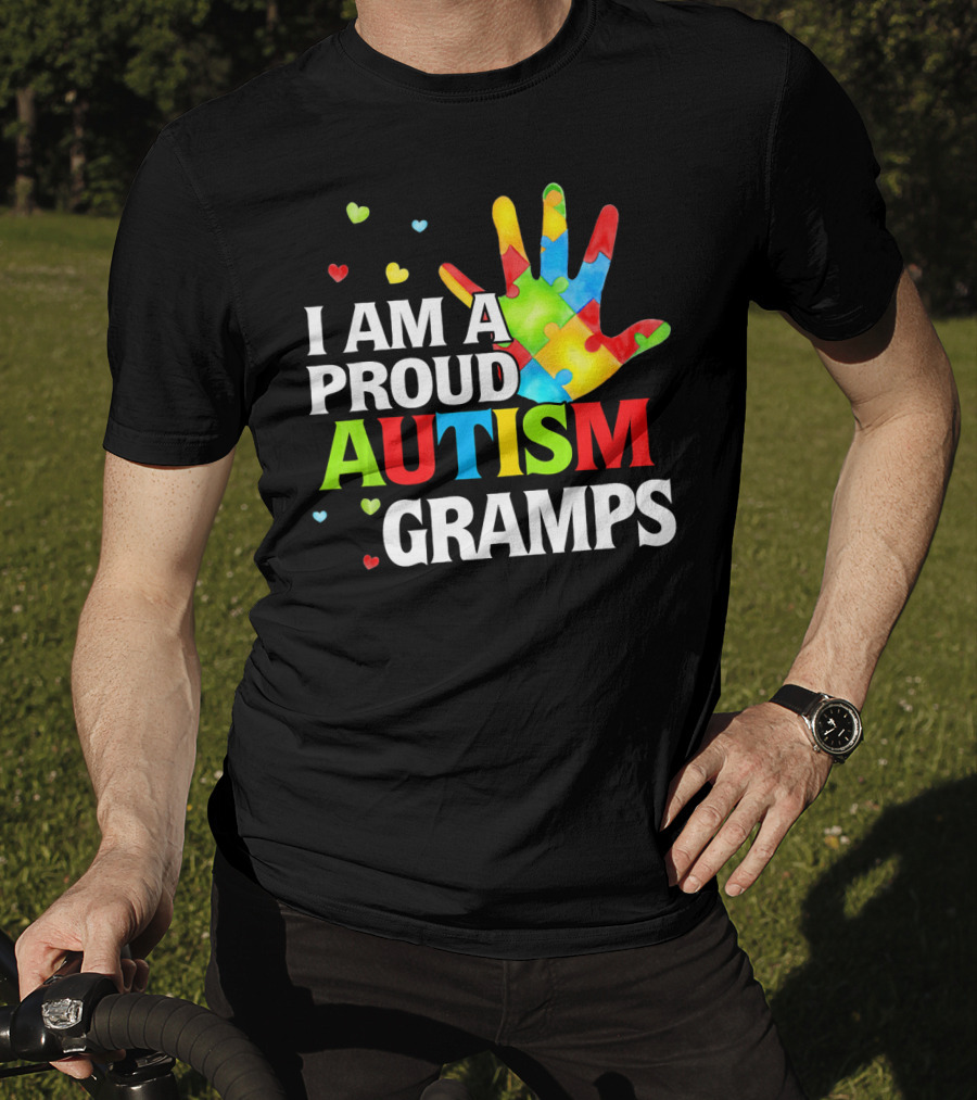 I Am A Proud Autism Gramps Puzzle Piece Hand Heart T-Shirt
