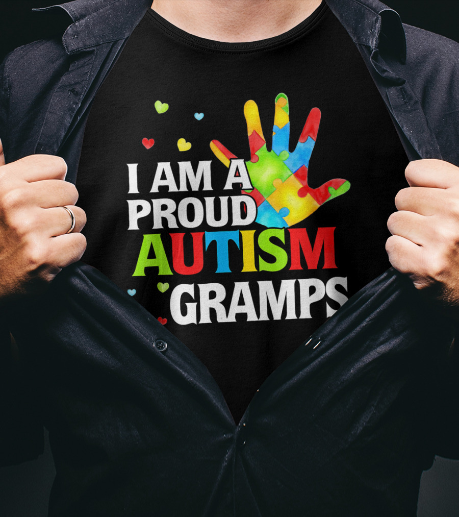 I Am A Proud Autism Gramps Puzzle Piece Hand Heart T-Shirt