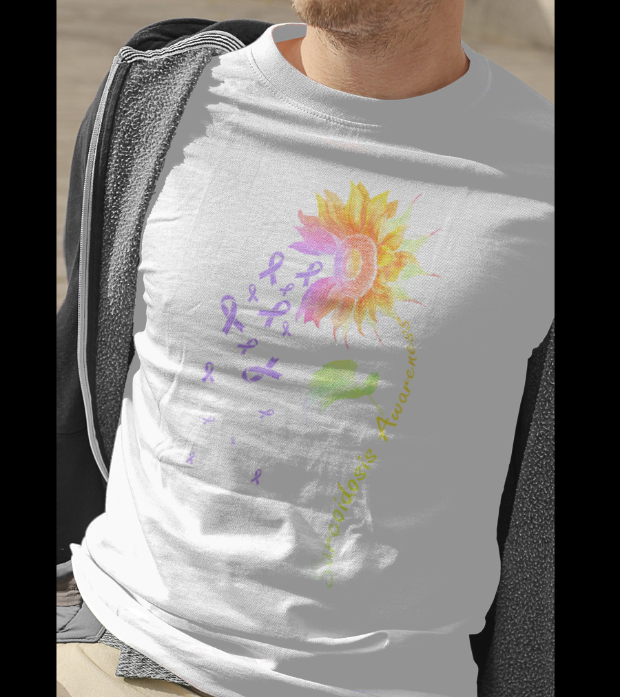 Sarcoidosis Awareness Sunflower With Purple Ribbons T-Shirt