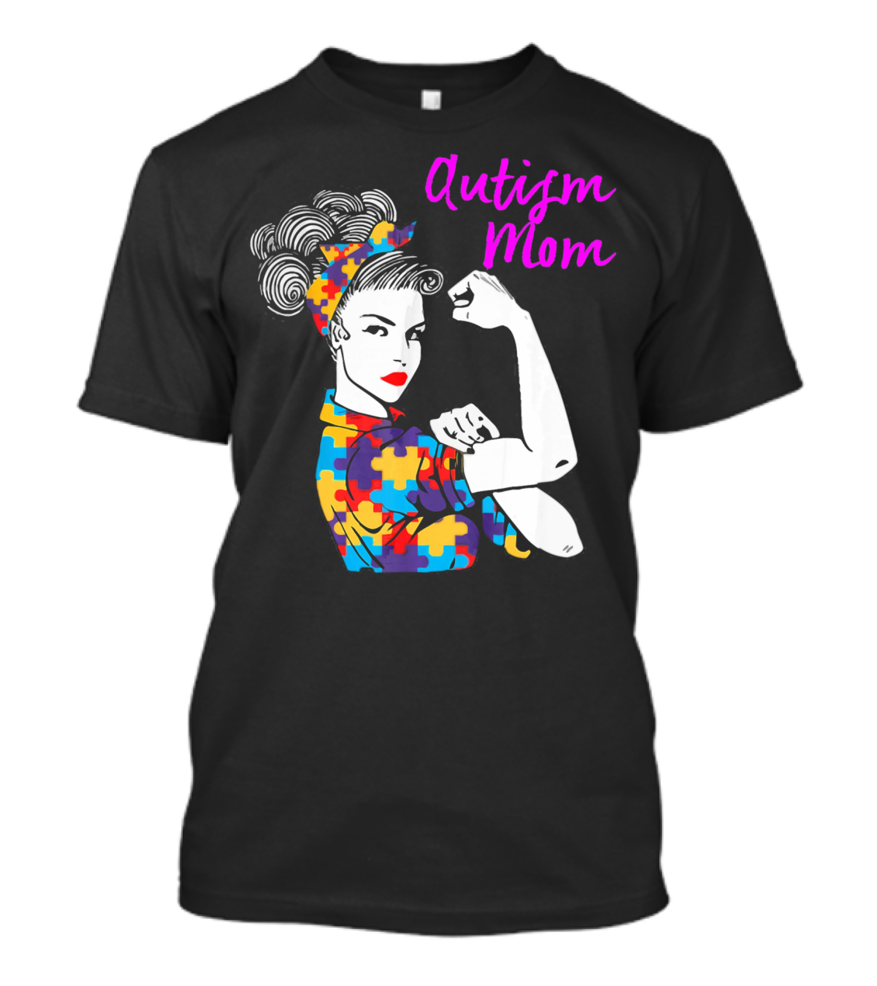 Autism Mom Awareness Iconic Rosie The Riveter Puzzle T-Shirt