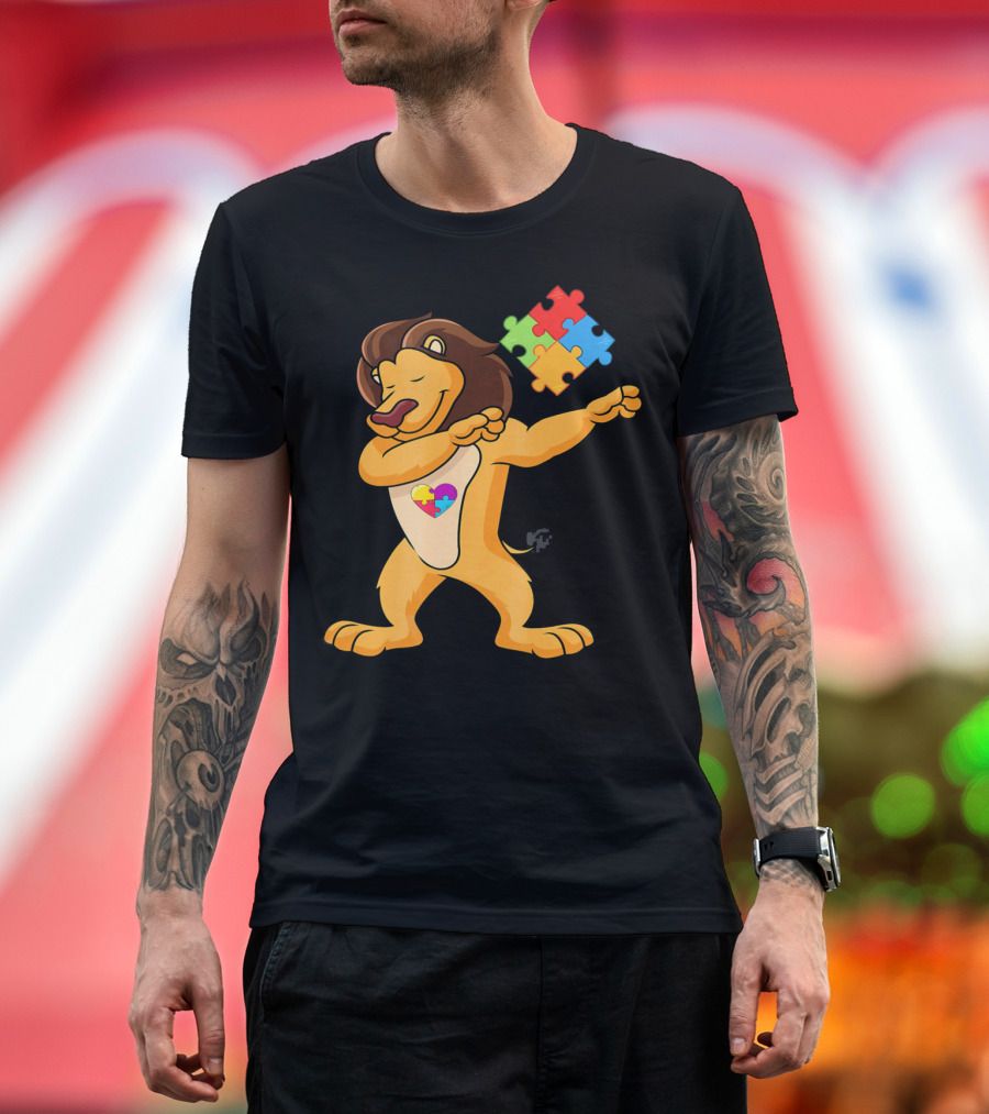 Lion Dab Puzzle Piece Autism Awareness T-Shirt