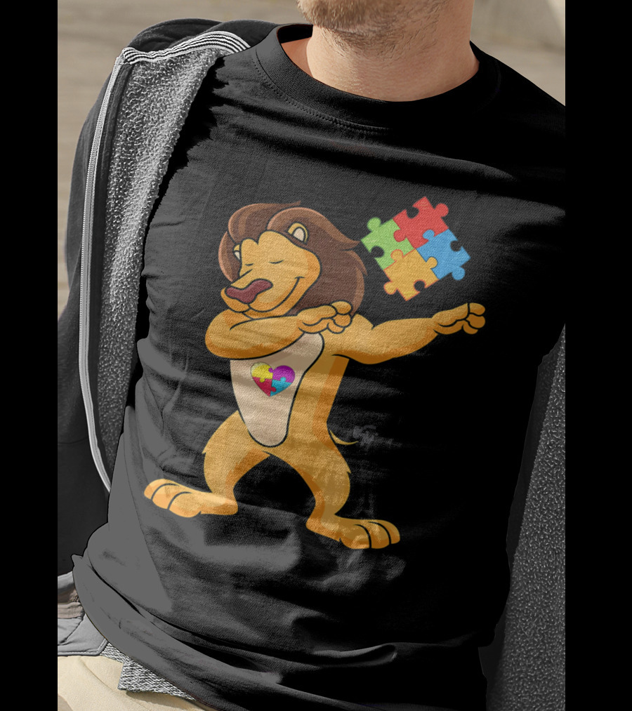 Lion Dab Puzzle Piece Autism Awareness T-Shirt