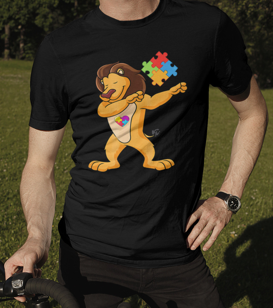 Lion Dab Puzzle Piece Autism Awareness T-Shirt