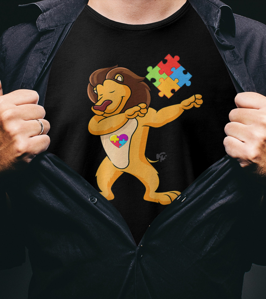 Lion Dab Puzzle Piece Autism Awareness T-Shirt